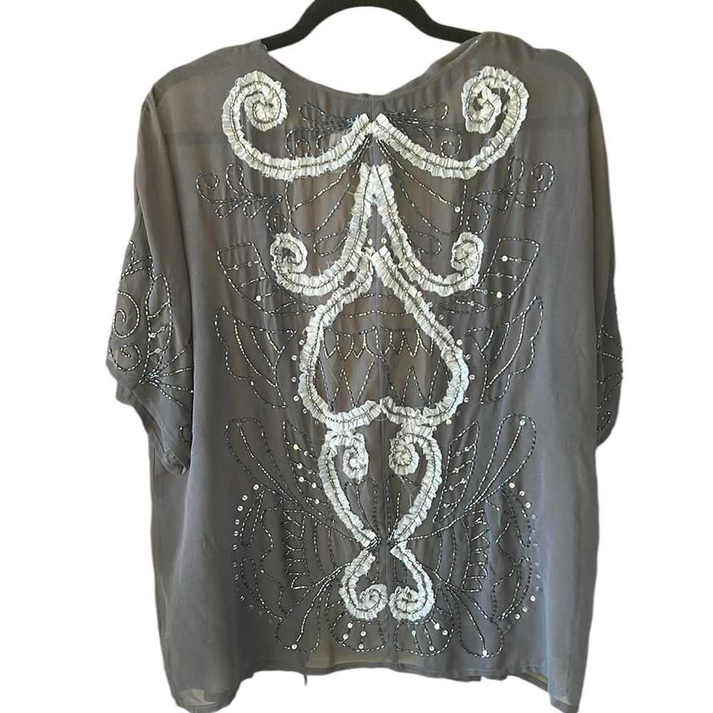 BKE Boutique Sz M Sheer Beaded Kimono Topper Whimsigoth Fairycore
